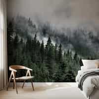 Misty Conifer Forest Wallpaper Mural 3