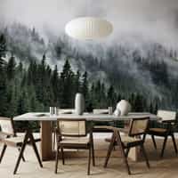 Misty Conifer Forest Wallpaper Mural 2