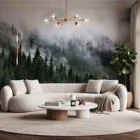 Misty Conifer Forest Wallpaper Mural 1