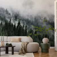 Misty Conifer Forest Wallpaper Mural 5