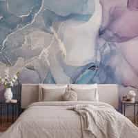 Black and Purple Wallpaper Mural with Blue Ink 1