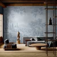 Powder Blue Toile Landscape Wallpaper Mural 5
