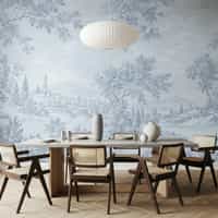 Powder Blue Toile Landscape Wallpaper Mural 6