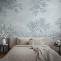 Powder Blue Toile Landscape Wallpaper Mural 4