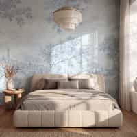 Powder Blue Toile Landscape Wallpaper Mural 1