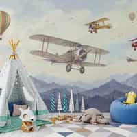 Watercolor Airplane Wallpaper Mural 1