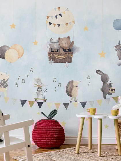 Cute Animals with Balloons Wallpaper Mural  - Style I
