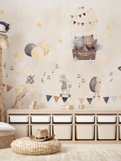 Cute Animals with Balloons Wallpaper Mural  - Style II