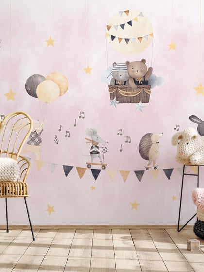 Cute Animals with Balloons Wallpaper Mural  - Style III