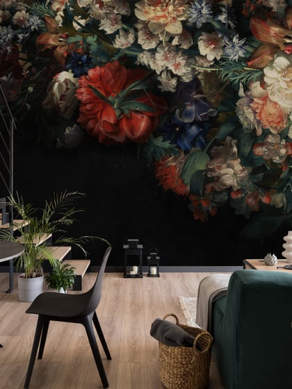 Elegant Dark Floral Blooms Wallpaper Mural - Style I