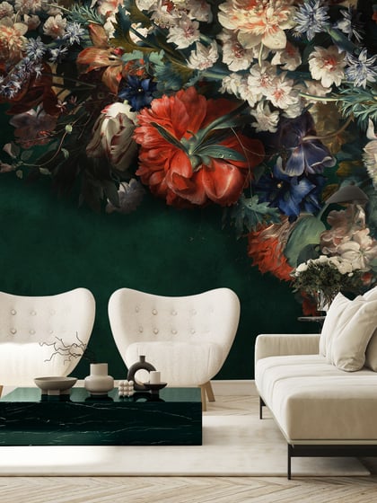 Elegant Dark Floral Blooms Wallpaper Mural - Style II