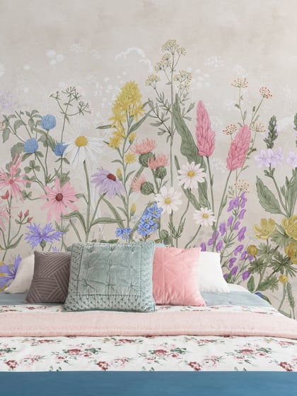 Wild Floral Landscape Nursery Wallpaper Mural - Style I