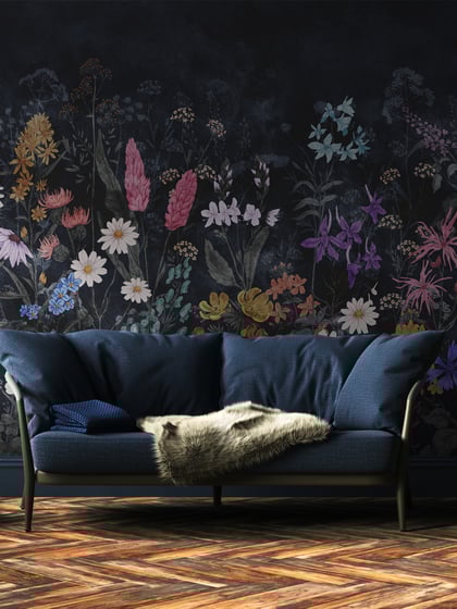 Wild Floral Landscape Nursery Wallpaper Mural - Style II