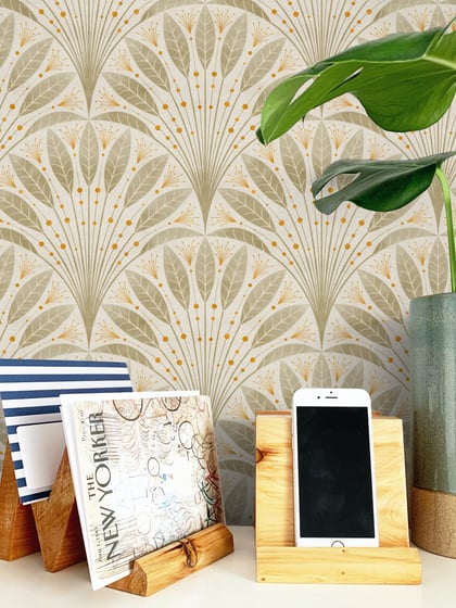 Elegant Fan Leaf Pattern Beige Wallpaper Mural - Style I