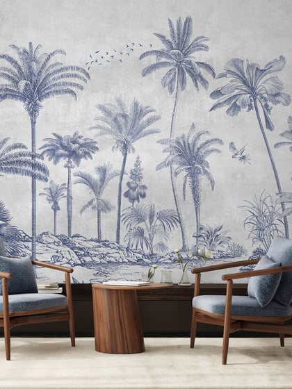 Vintage Sepia Palms Botanical Wallpaper Mural - Style II