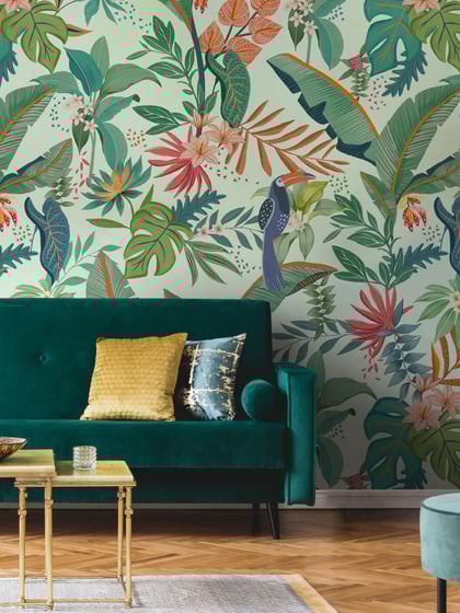 Tropical Paradise and Exotic Birds Wallpaper Mural - Style III