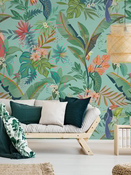 Tropical Paradise and Exotic Birds Wallpaper Mural - Style IV