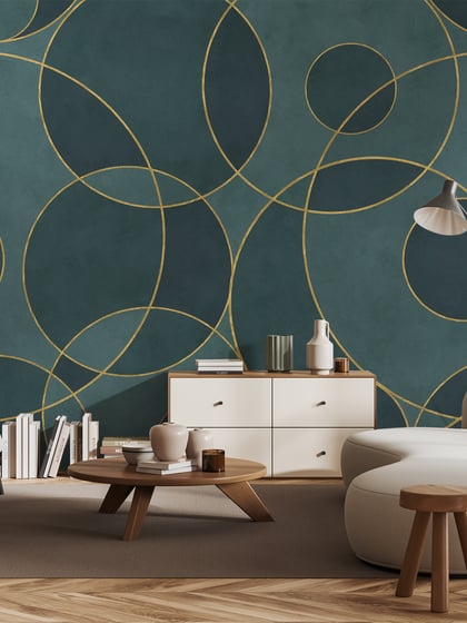 Opulent Circular Patterns Teal Wallpaper Mural - Style I