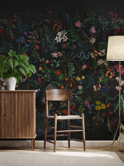 Enchanting Nocturnal Floral Garden Wallpaper Mural - Style II