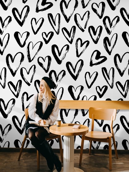 Artistic Hand Drawn Hearts Pattern Wallpaper Mural - Style I