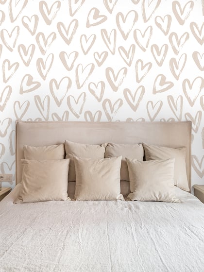 Artistic Hand Drawn Hearts Pattern Wallpaper Mural - Style III