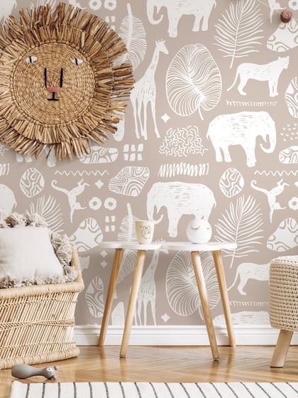 African Safari Animals Pattern Wallpaper Mural - Style I