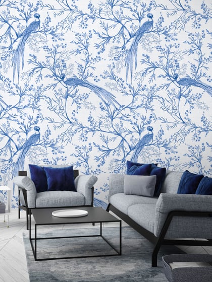 Chinoiserie Bird and Blossom Pattern Wallpaper Mural - Style I