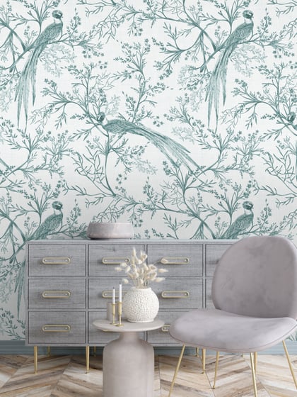 Chinoiserie Bird and Blossom Pattern Wallpaper Mural - Style III