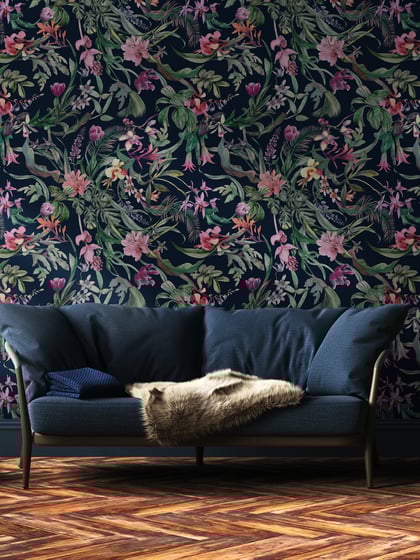 Exquisite Midnight Garden Bloom Wallpaper Mural - Style I