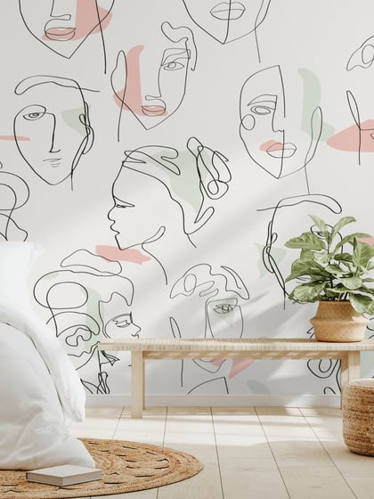 Abstract Faces Line Art Minimalist Wallpaper Mural - Style I