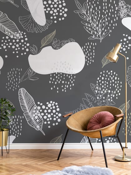 Abstract Hand Drawing Leaves Wallpaper Mural - Style II
