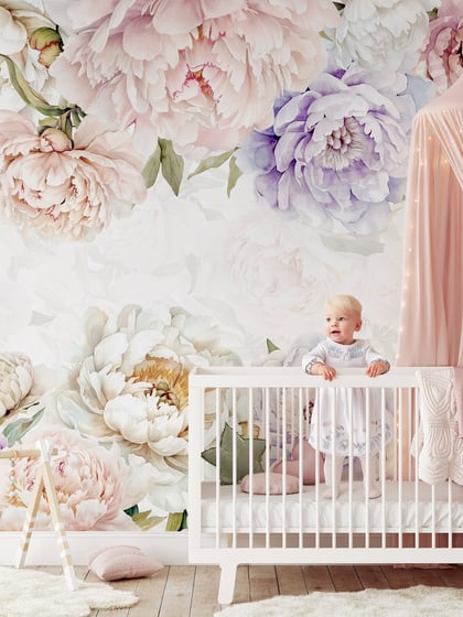 Elegant Pastel Peony Floral Wallpaper Mural - Style I