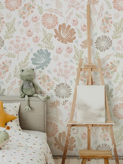 Kids Colorful Floral Botanical Wallpaper Mural - Style I