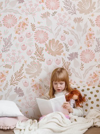 Kids Pastel Floral Botanical Wallpaper Mural - Style II