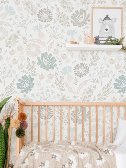Kids Soft Color Floral Botanical Wallpaper Mural - Style III