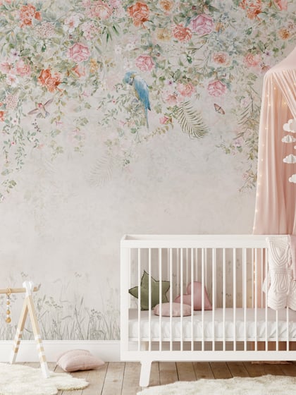 Colorful Ivy Floral and  Birds Wallpaper Mural - Style I