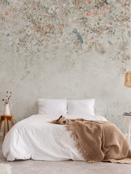 Whimsical Ivy Floral and  Birds Wallpaper Mural - Style III