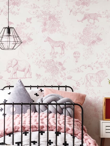 Kids Whimsical Safari Animal and Floral Wallpaper Mural - Style II