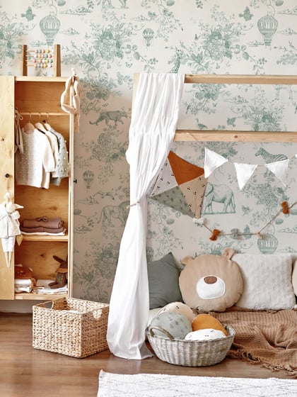 Kids Whimsical Safari Animal and Floral Wallpaper Mural - Style III