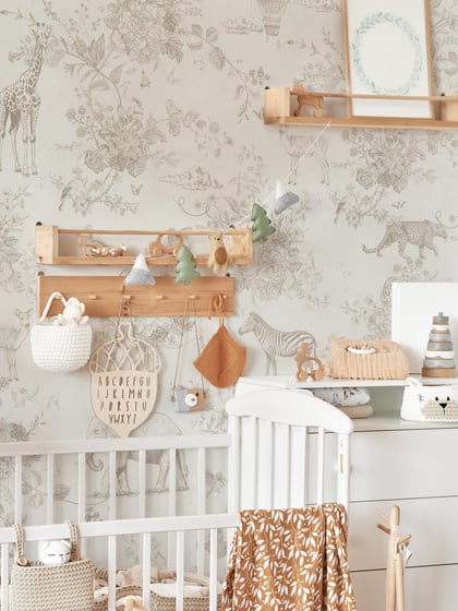 Kids Whimsical Safari Animal and Floral Wallpaper Mural - Style IV