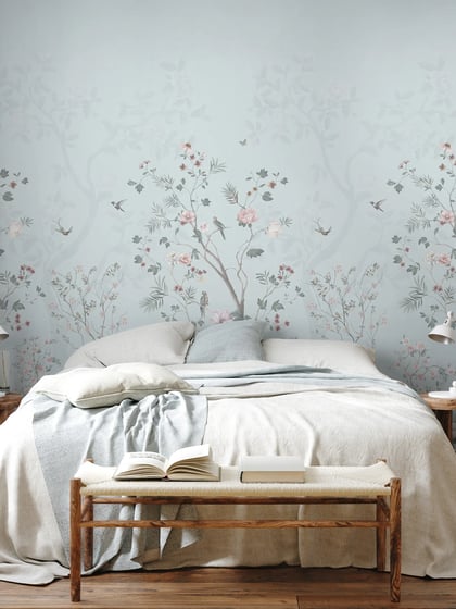 Soft Chinoiserie Floral Garden Wallpaper Mural - Style II