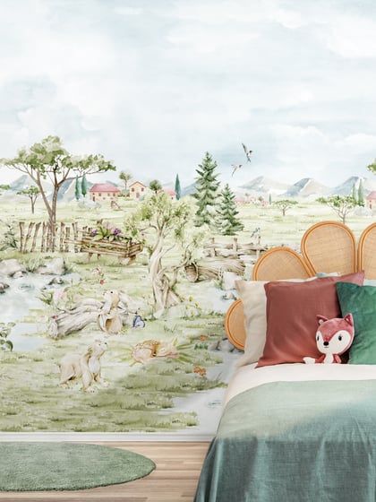 Serene Pastoral Landscape with Animals Wallpaper thumbnail 5
