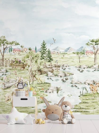 Serene Pastoral Landscape with Animals Wallpaper thumbnail 7