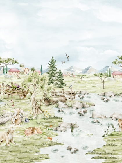 Serene Pastoral Landscape with Animals Wallpaper thumbnail 9