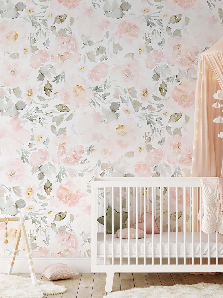 Watercolor Pink Floral Pattern Wallpaper Mural | Wallhue