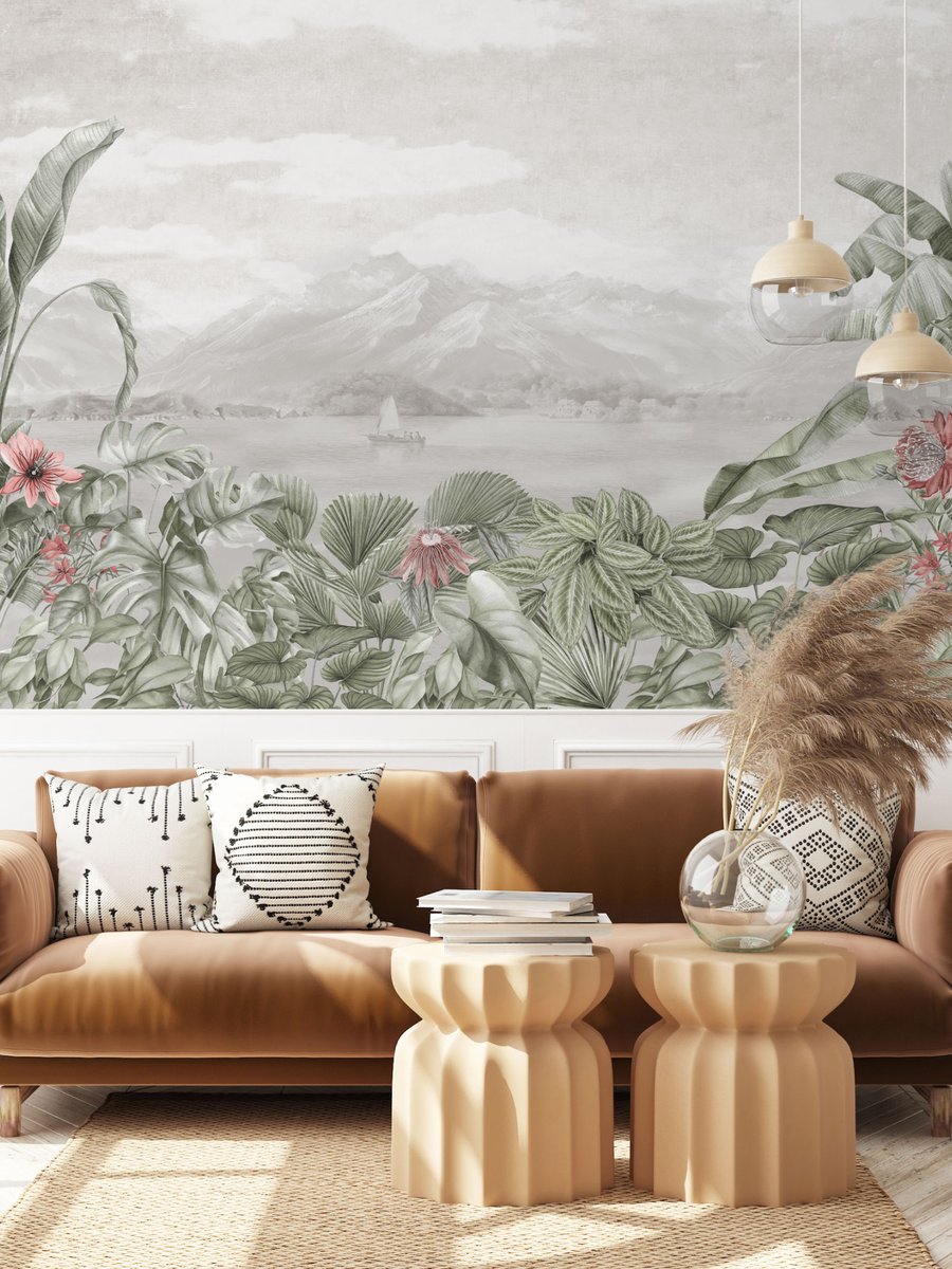 Serene Botanical Mountain Landscape Wallpaper Mural | Wallhue