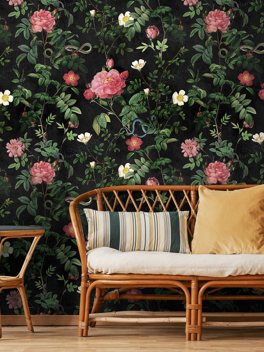 Vintage Botanical Floral Garden Dark Wallpaper Mural | Wallhue