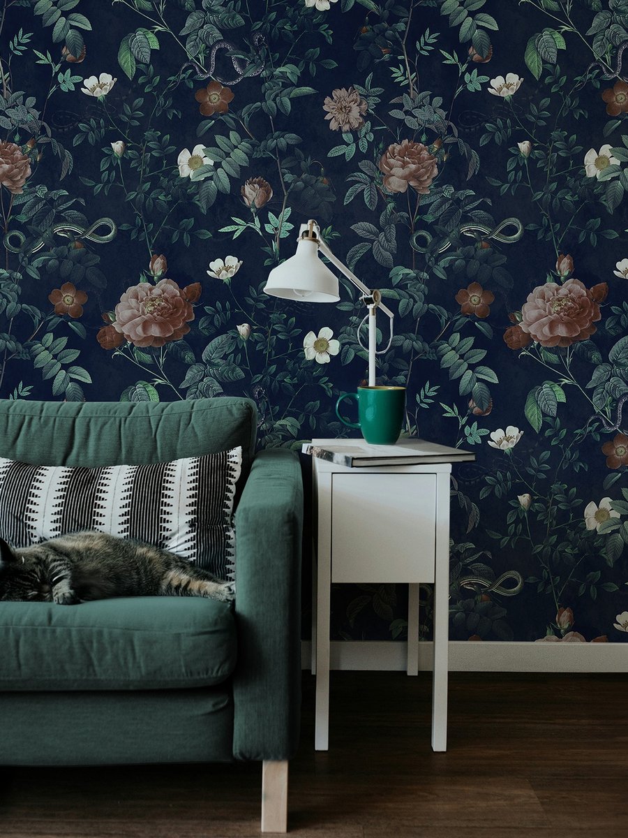 Vintage Botanical Floral Garden Dark Wallpaper Mural | Wallhue