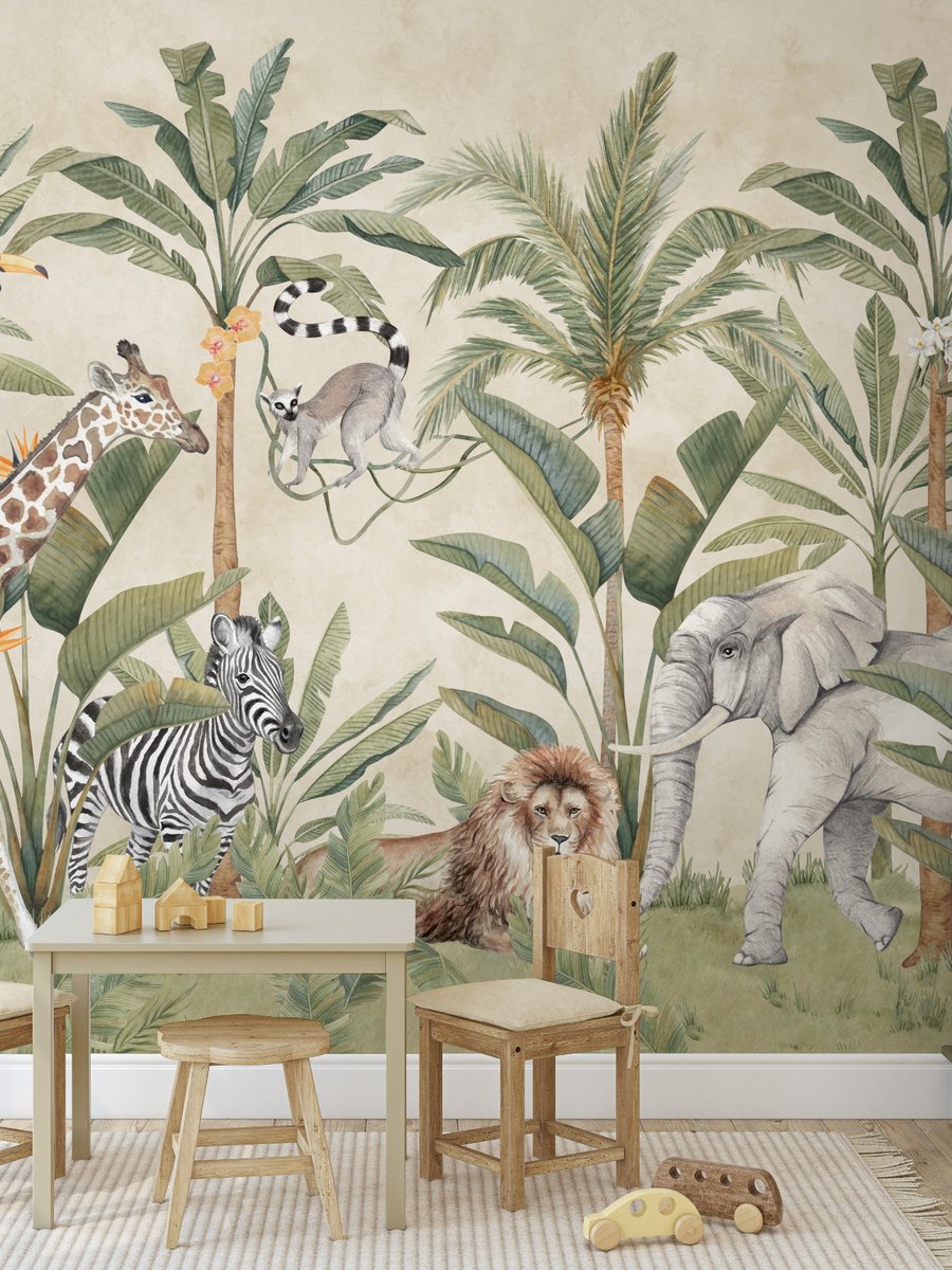 Kids Safari Animals Jungle Scene Wallpaper Mural | Wallhue