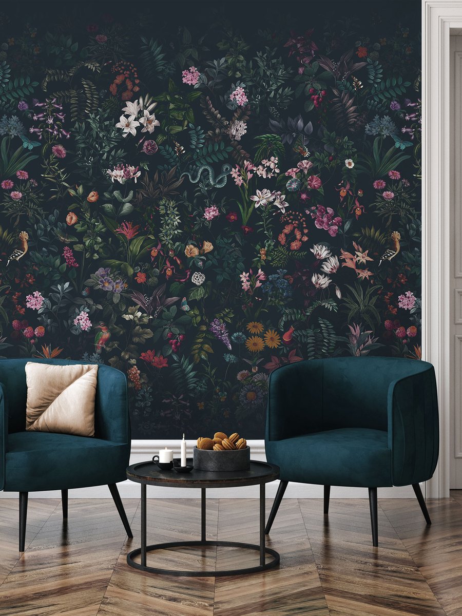 Enchanting Nocturnal Floral Garden Wallpaper Mural | Wallhue